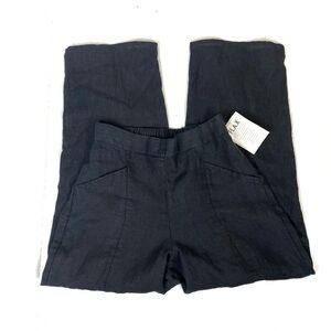 NWT FLAX Black Straight Leg Highwaisted Linen Lagenlook Pants